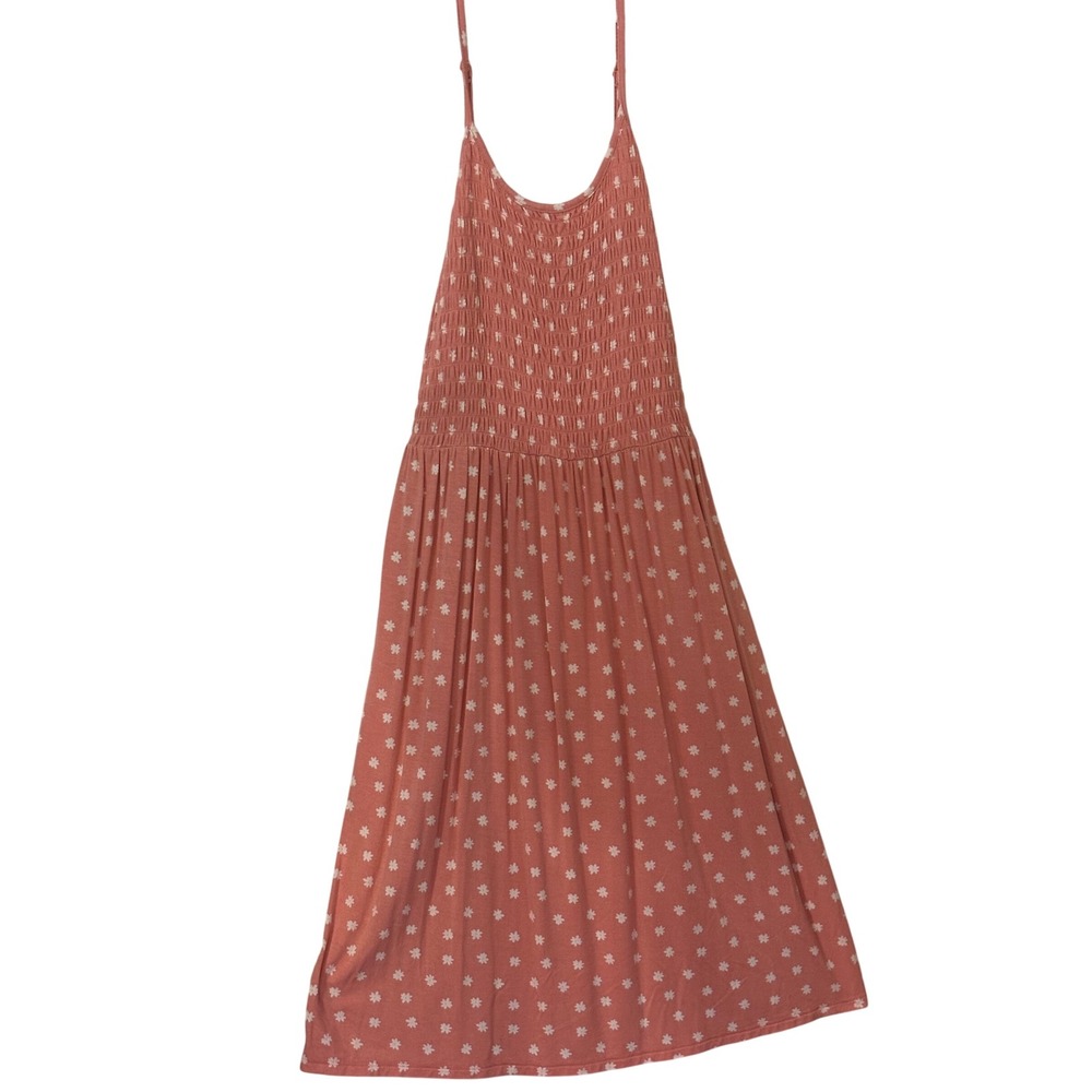 Girls XL Coral Pink White Floral Dress Sleeveless Casual Summer Sundress